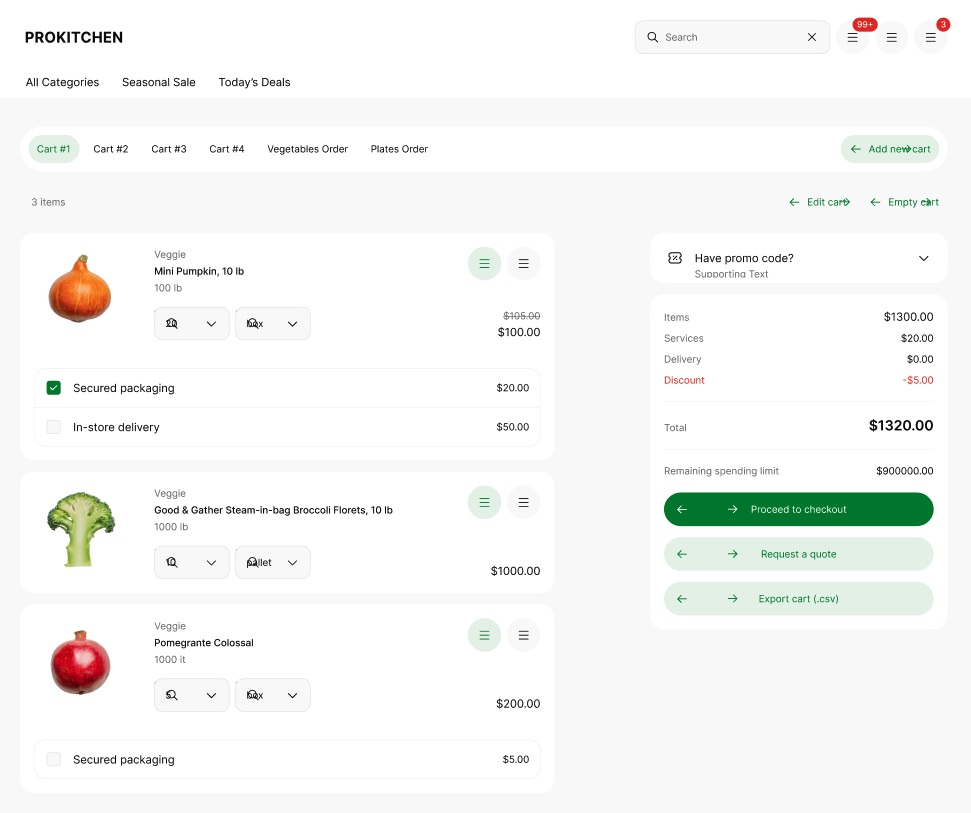 Key buyer features in our Food B2B marketplace
