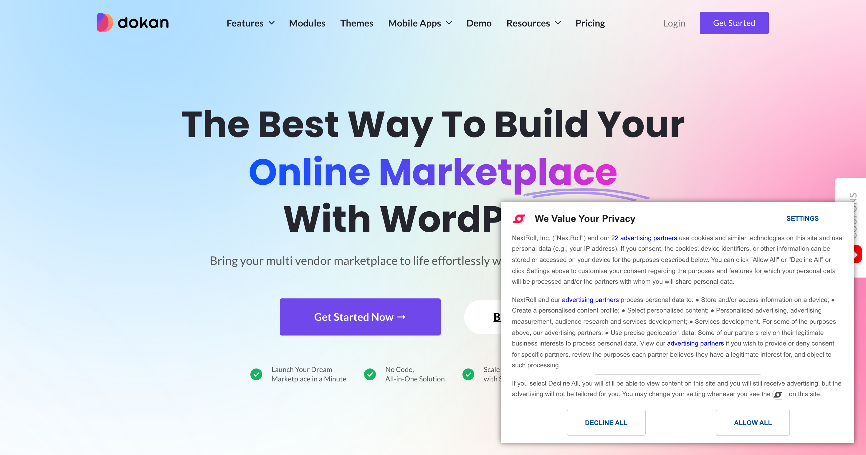 The Dokan homepage